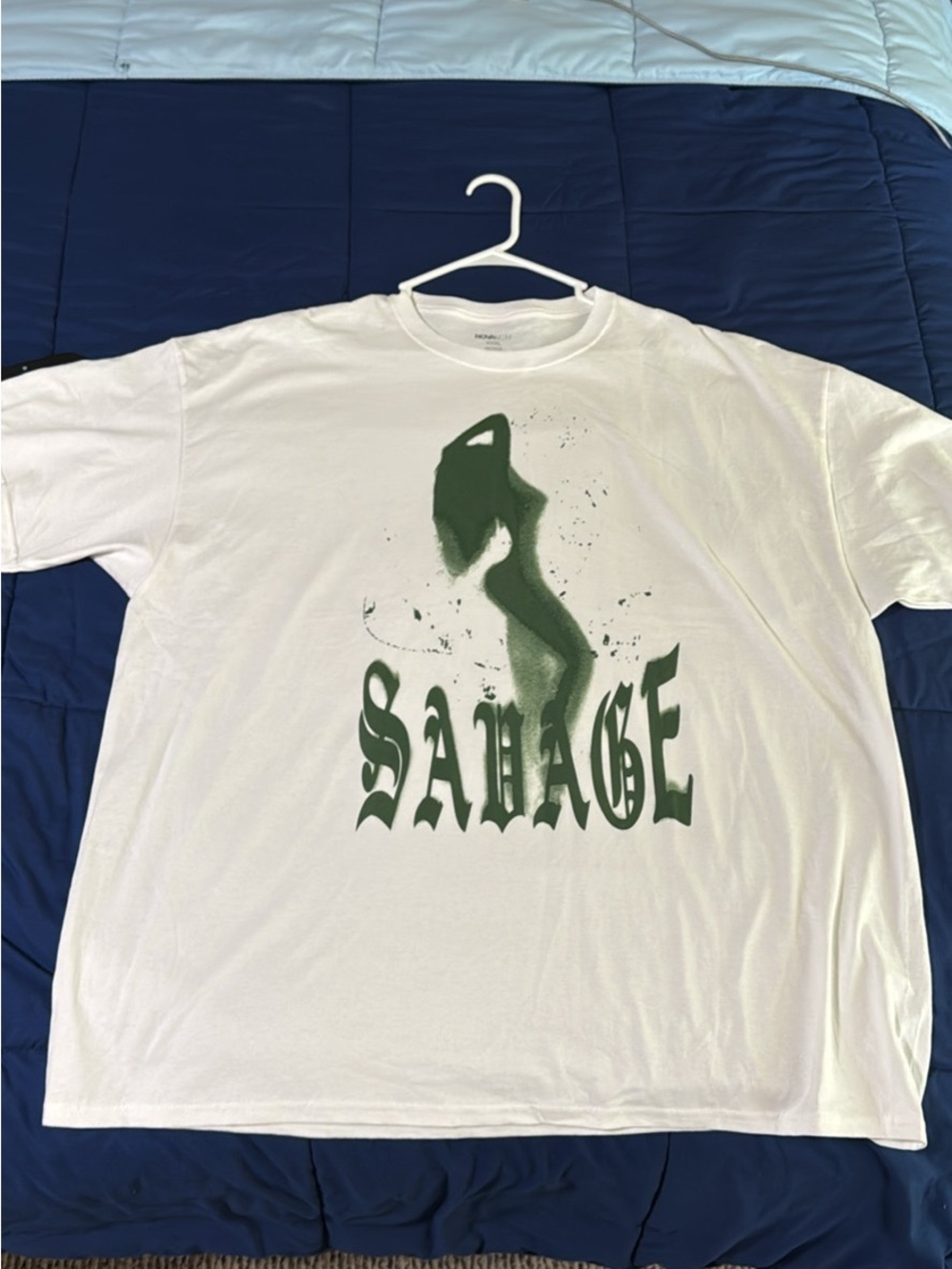 Fashion Nova White Short-Sleeve 'Savage' Graphic Tee with Green Print